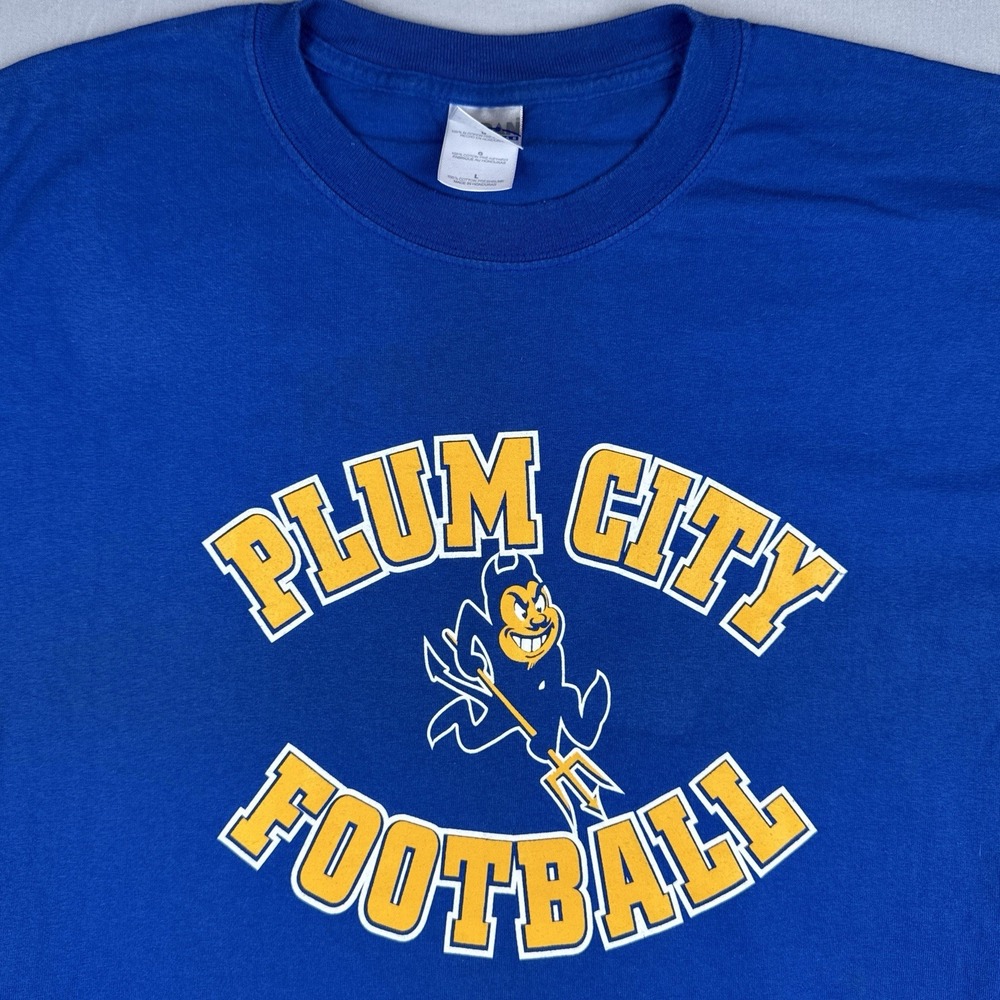 Vintage Y2K Plum City Blue Devils Football T Shirt High School Size Large